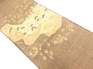 アンティーク　手織り紬松に楓模様織り出し名古屋帯